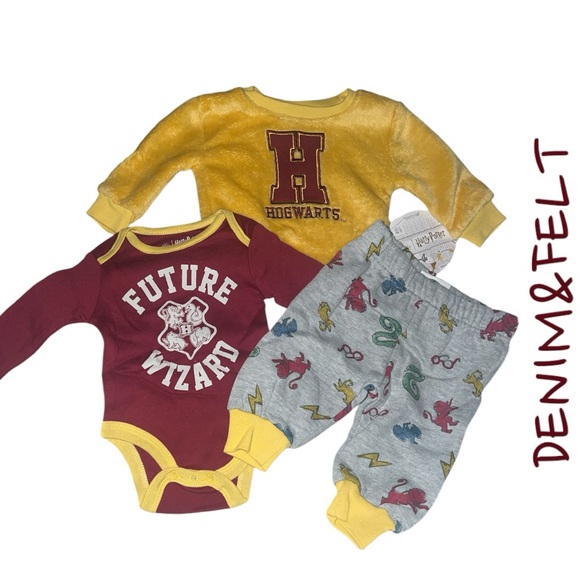 Happy Thteads Baby Boy Harry Potter Hogwarts Top Bodysuit and Pants/3 Piece Set - Picture 2 of 3